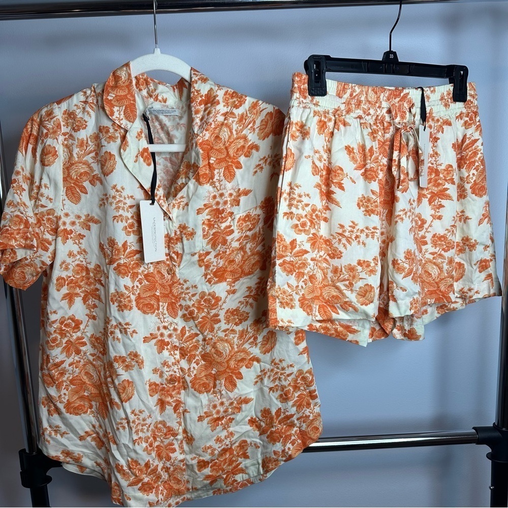UnderProtection Wilda Short Sleeve and Shorts Pajama set Womens Small Orange NEW - Picture 2 of 16